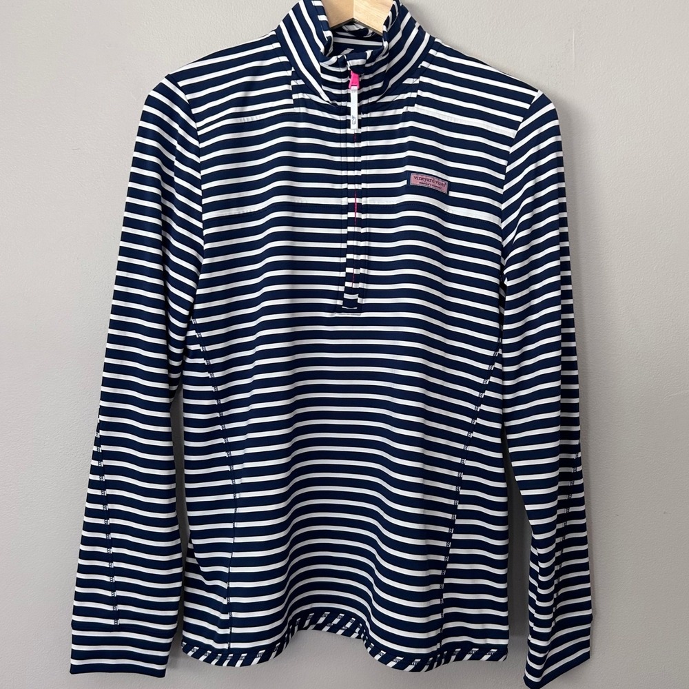 Vineyard Vines Shep Shirt Womens M Navy Stripe 1/4 Zip Pullover Preppy Coastal - Picture 2 of 8